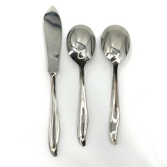 MARCREST Set of 3 Atomic Starburst MCM Sugar Spoons Butter Knife Stainless USA - Picture 2 of 7
